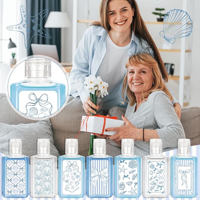 50 Pcs Blue Bow Starfish Seashell Mini Hand Sanitizer Bulk Thank You Gift Favors Ocean Coastal Nautical Travel Size Hand Soap Gift for Under The Sea Beach Wedding Mermaid Birthday Supplies
