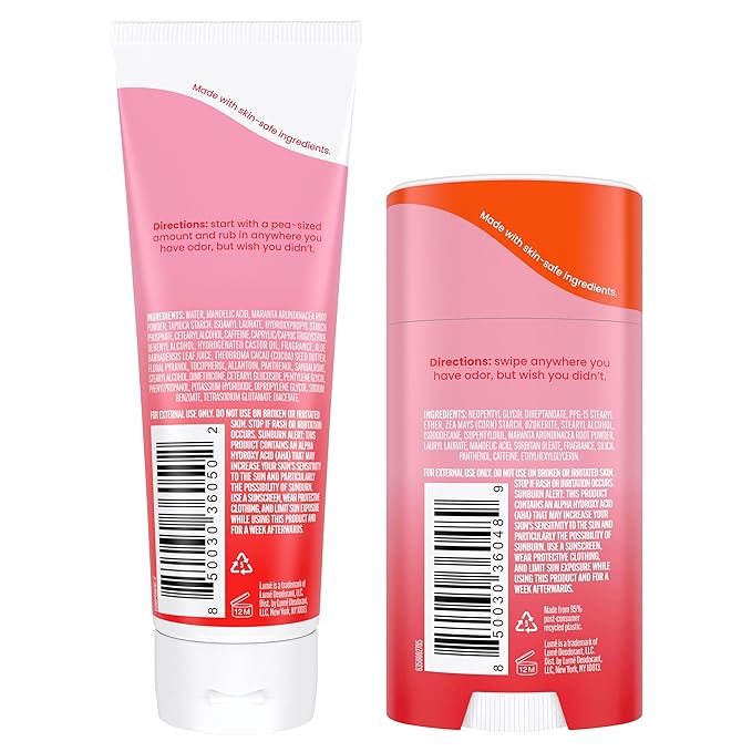 Lume Whole Body Deodorant - Invisible Cream and Solid - 72 Hour Odor Control - Aluminum Free Baking Soda Free Skin Safe - 3.0 Ounce Cream and 2.6 Ounce Solid Bundle (Peony Rose)