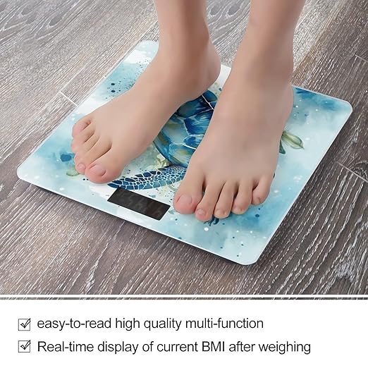 Sea Turtle-Blue Scale for Body Weight High Precision Digital Weight Scales with LCD Display Anti-Slip Sturdy Slim Tempered Glass Bathroom Scale for Home Use