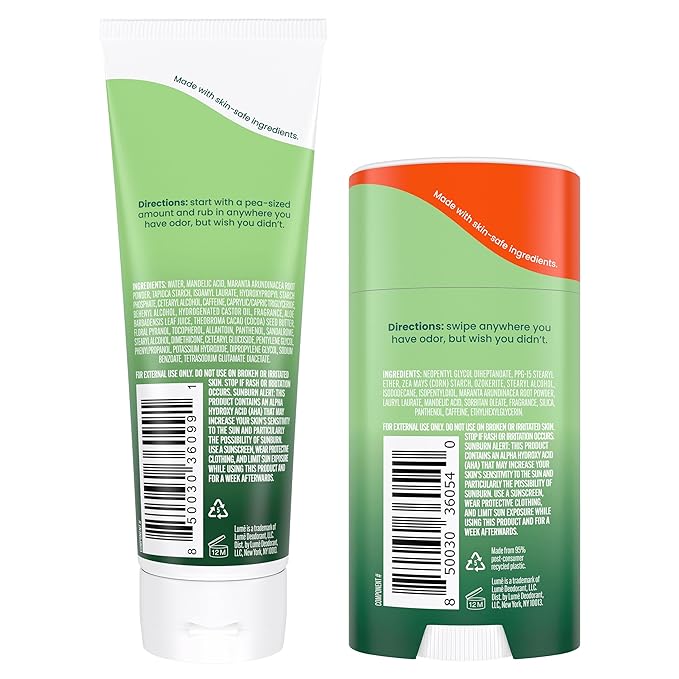 Lume Whole Body Deodorant - Invisible Cream Tube and Solid Stick - 72 Hour Odor Control - Aluminum Free Baking Soda Free Skin Loving - 3.0 Ounce Tube and 2.6 Ounce Solid Stick Bundle (Fresh Alpine)