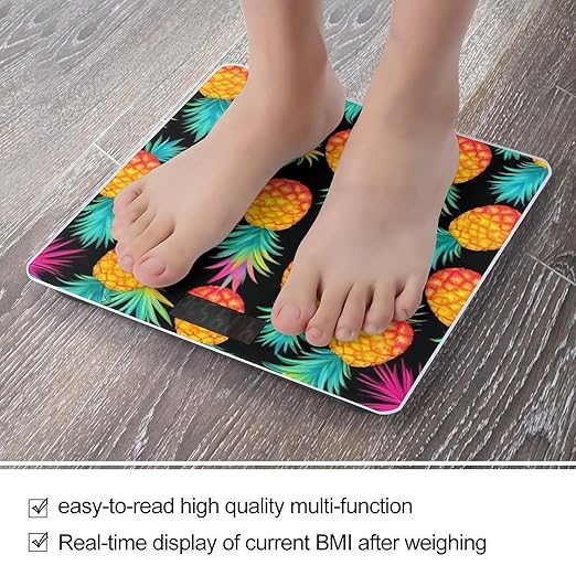 Digital Bathroom Weighing Scale Energy Saving Scale Smart Scale for Body Weight Watercolor Pineapple Tropical Palm Leaves