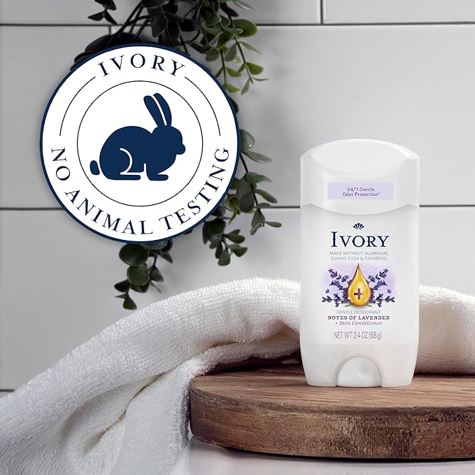 Ivory Aluminum Free Deodorant Hint of Lavender 24hr Gentle Deodorant Dermatologist Tested Baking Soda Free Paraben Free 2.4oz (Pack of 6)