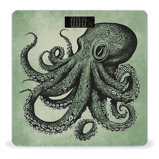Green Octopus Scale for Body Weight Anti-Slip Tempered Glass Digital Bathroom Scales Clear LCD Display Weighing Scale Safe Rounded Corners Smart Scales