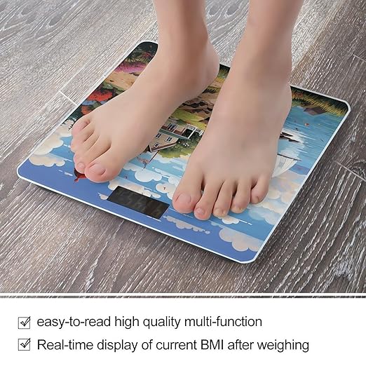 Coastal Lighthouse Bathroom Scale Rounded Smart Scale for Body Weight Automatic Power On/Off Weight Scales Accurate Bathroom Digital Scales for Pet Home Bedroom Kitchen