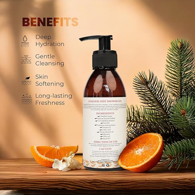 250ml Lebanese Mist Shower Gel – Rejuvenating Body Wash for Women &amp Men Deep Cleansing Hydrating Shower Gel for Dry Skin and Other Skin Types – Luxury Beauty Daily Body Cleanser
