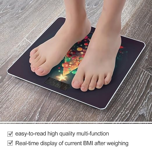 Digital Bathroom Scale for Body Weight Scale with Bright LCD Display High Accuracy Step-On Technology Auto On/Off Shiny Christmas Tree Digital Scales 400 Lbs /180kg