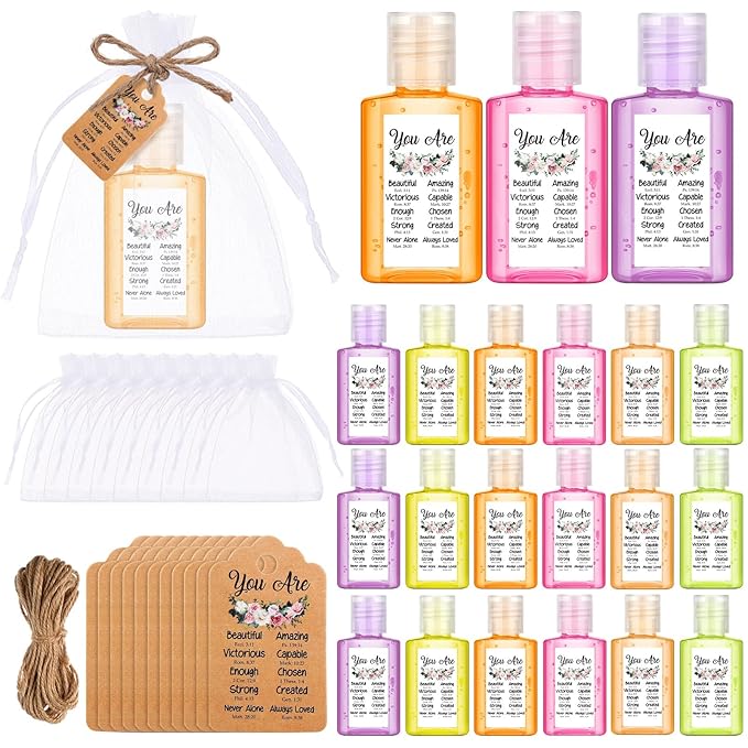 Frienda 24 Set Christian Hand Sanitizer Gift Mini Bible Verse Church Travel Size Hand Sanitizer Gel Christian Gift Bulk for Women Nurses Teachers Team Doctors Coworker Mother's Day