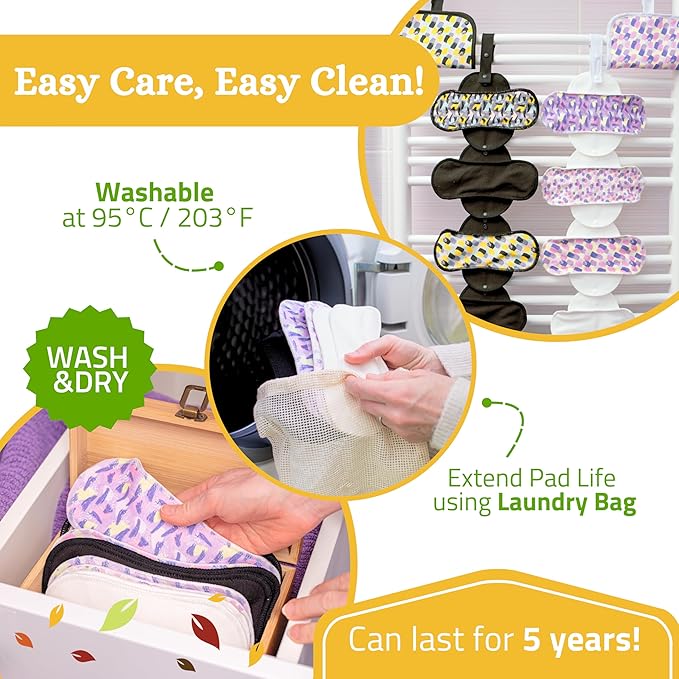 Non-Slip High Absorbency Reusable Period Pads for Heavy Flow (6 Pack L+XL) - Leak Proof &amp Odor Free Cotton Cloth Pads for Women - High-Temp Washable Breathable &amp Skin-Safe for Menstrual Comf