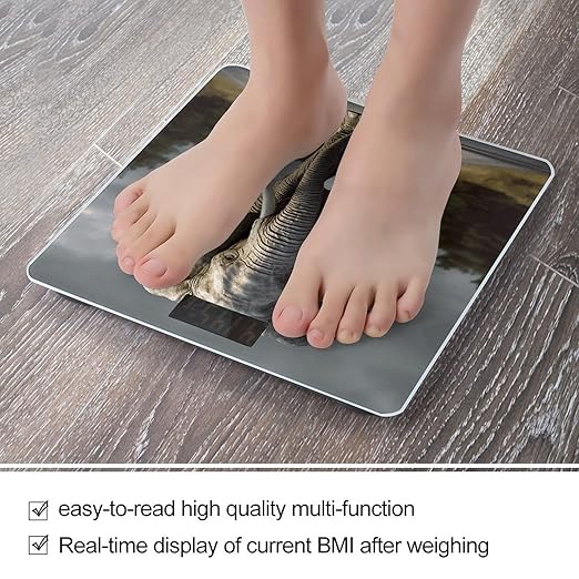 3D Elephant_ Scale for Body Weight Safe Rounded Corners Tempered Glass Digital Bathroom Scale LED Display 400lb Capacity Weight Scales with High Precision Sensors