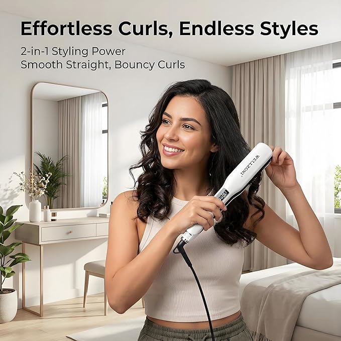 2 in 1 Hair Straightener - 15s Fast Heating Flat Iron 1.4 Wide Plate 37 Temp Settings 122-450°F Dual Voltage Curler for All Hair Types with Auto Shut-Off
