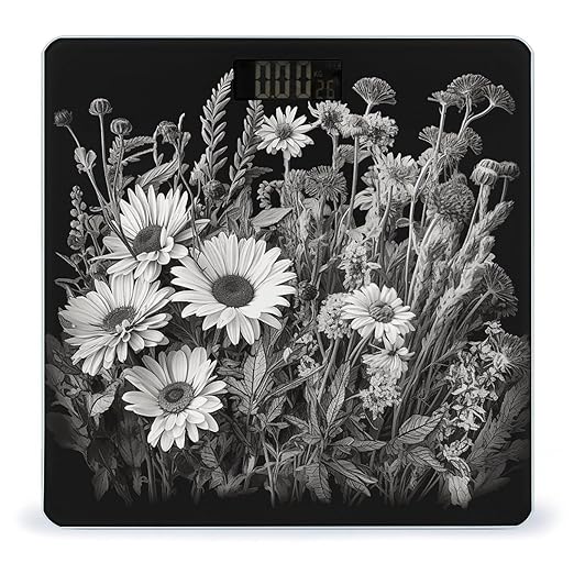 Black and White Flowers Smart Scale for Body Weight Accurate Bathroom Scale with LED Display Digital Weight Scales Weighing Machine High Precision Scales for Bath Home