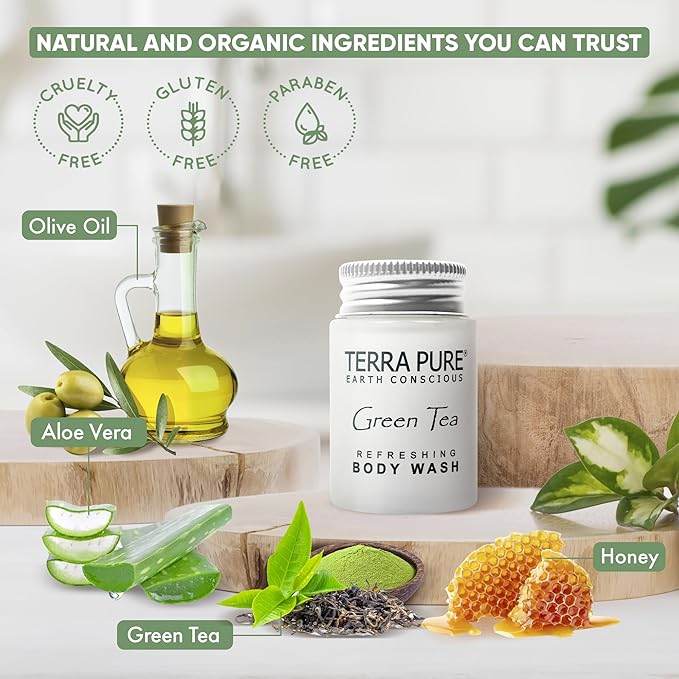 Terra Pure Shampoo Conditioner and Body Wash Travel Size Hotel Amenities 1 oz. (Case of 300)