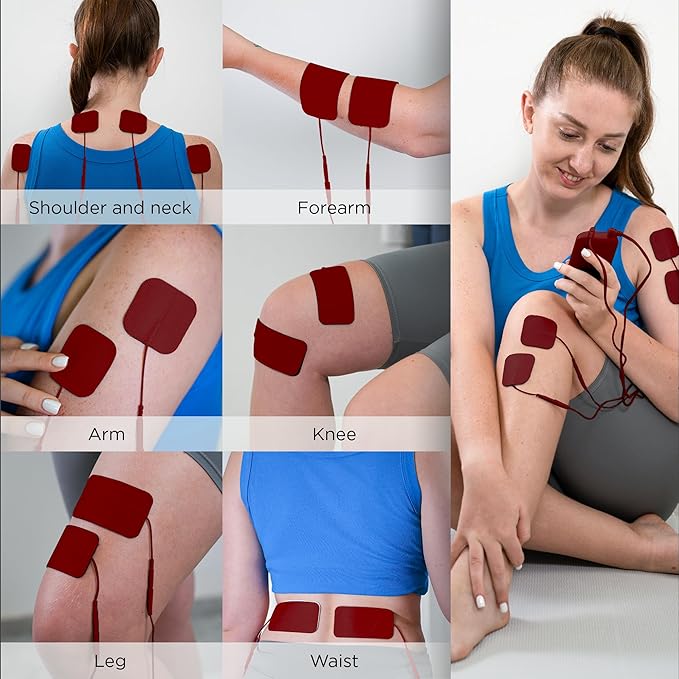 4 in 1 - D.I.Y &amp Tens Unit &amp EMS &amp Massage Muscle Stimulator Dual Channel TENS Units Therapy Machine for Pain Relief FDA Cleared Rechargeable Electronic Pulse Massagerwith 12pcs Electro