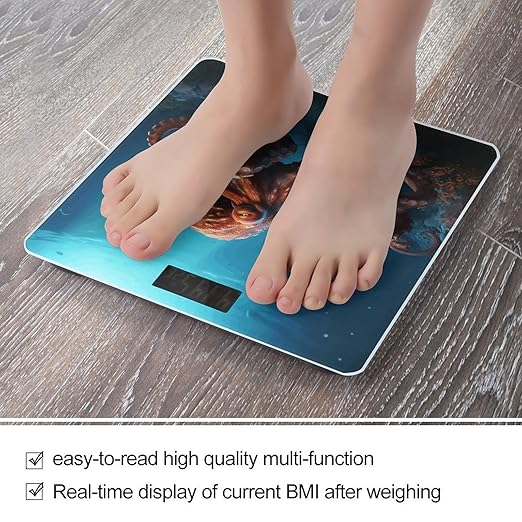 Ocean Animal OctopusScale for Body Weight with LCD High Precision Weighing Scales Fashion Sturdy Tempered Glass Weight Scales Easy-to-Read Digital Bathroom Scale for Daily 400lb
