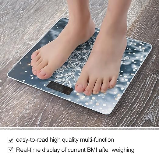 Transparent Snowflake Scale for Body Weight Highly Accurate Digital Bathroom Body Scale Digital Bathroom Scales for People Anti-Slip Large LCD Display Smart Scales