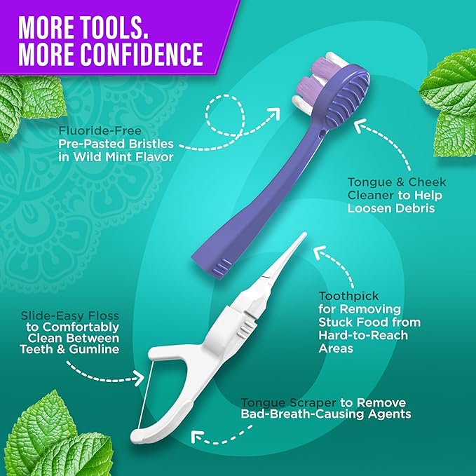 GuruNanda On-The-Move Smile Kit – 6-in-1 Ready-to-Go Toothbrushes (21ct) &amp Compact TSA-Friendly Water Flosser (Black) with Collapsible Tank for Easy Oral Care