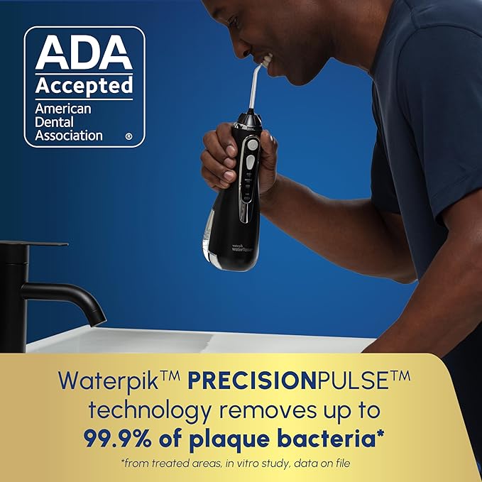 Waterpik Cordless Advanced 2.0 Water Flosser For Teeth Gums Braces Dental Care With Travel Bag and 4 Tips ADA Accepted Rechargeable Portable and Waterproof Black WP-582 Packaging May Vary