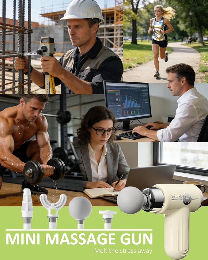 Mini Massage Gun Deep Tissue Portable Handheld Massage Gun for Muscle Recovery Quiet Percussion Massager with 9 Heads Lightweight USB-C Rechargeable Massage Gun for Travel Gym &amp Office