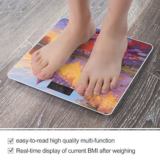Digital Bathroom Scale for Body Weight Scale with Bright LCD Display High Accuracy Step-On Technology Auto On/Off Monet Waterlily Wall Digital Scales 400 Lbs /180kg