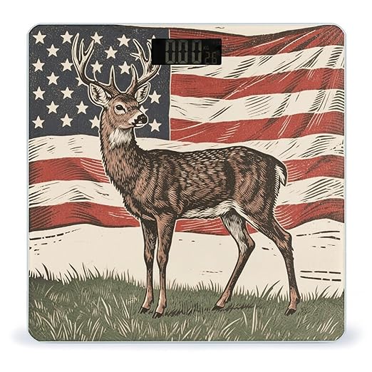 Deer American Flag Weight Scale Large Bathroom Scales Digital Weight with Bright LED Display Non Slip Automatic Weighing Scale Fashion Weighing Machine for Body
