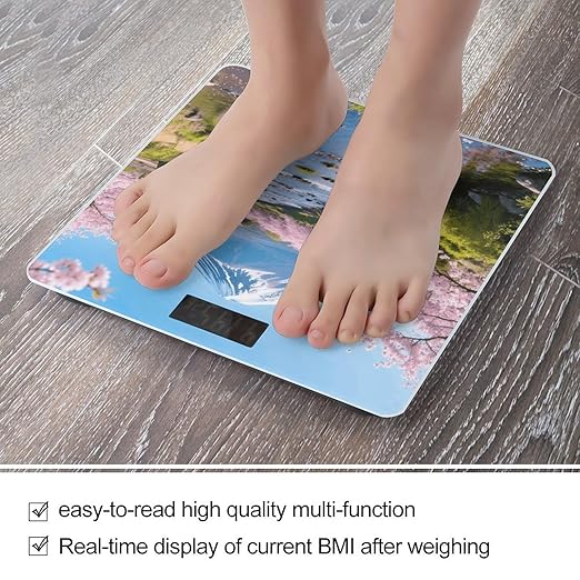 Creek &amp Cherry Blossoms Weight Scale Large Digital Bathroom Scales with Bright LED Display Non Slip Digital Scale and Step On Fashion Weighing Machine for Body