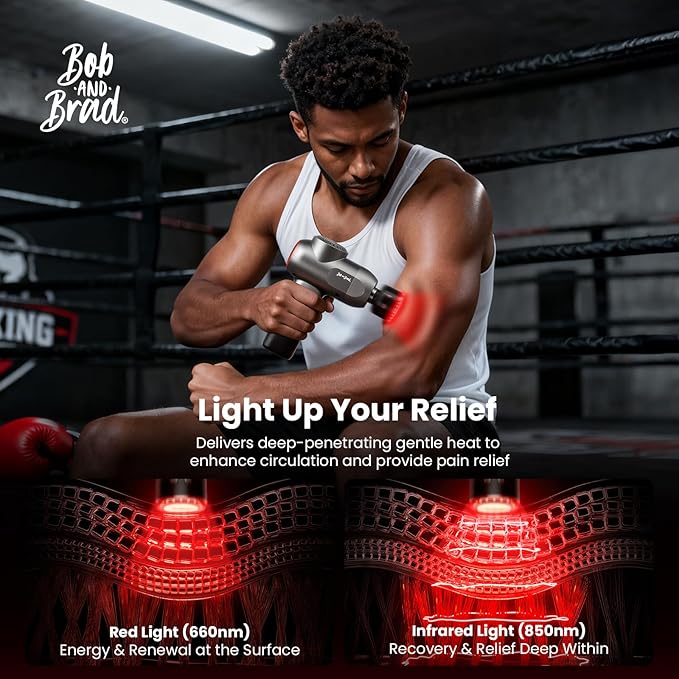 BOB AND BRAD C2 Ultra Massage Gun with Heat Red LED &amp Infrared FSA Eligible Deep Tissue Percussion Massager for Pain Relief Electric Muscle Recovery for Athletes HSA Approved