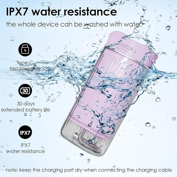 Portable Water Flosser Cordless for Travel-Rechargeable Power Dental Flossers for Braces＆Stonsil Stones-Mini Tooth Cleaner with UVC SterilizationIPX7 Waterproof (D0040-Pink)