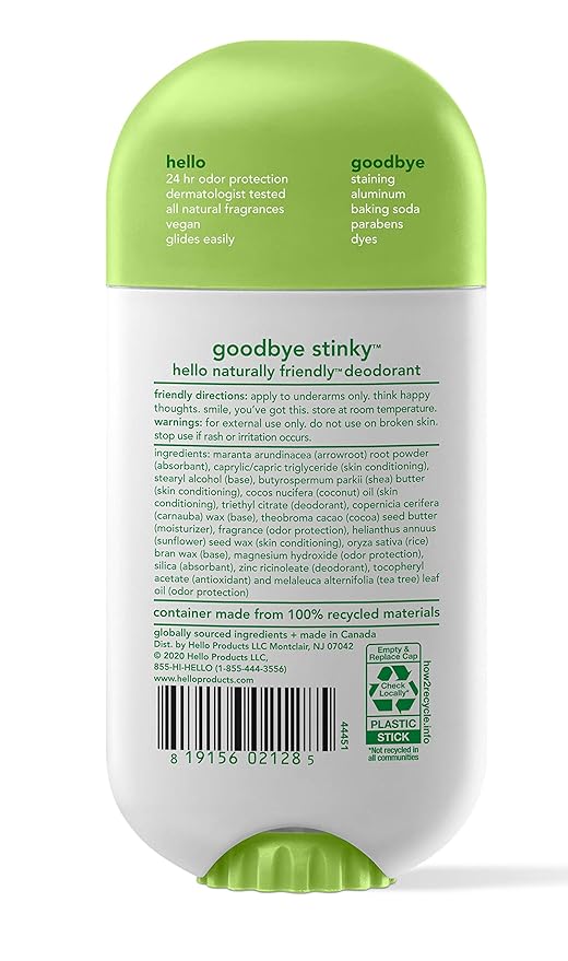 hello Deodorant With Shea Butter for Women + Men 24 Hour Odor Protection - Sweet Coconut Fresh Citrus and Clean + Fresh No Aluminum + No Baking Soda Vegan &amp Parabens Free 2.6oz 3 count