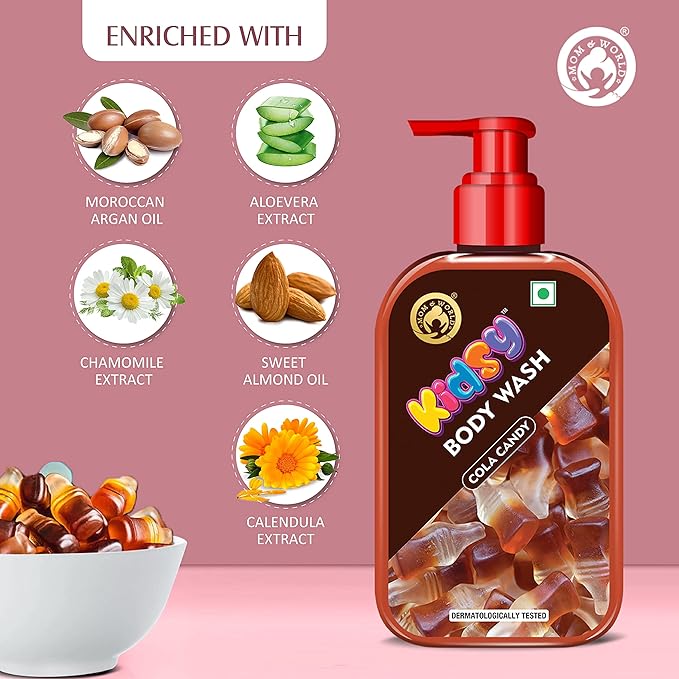 Mom &amp World Kidsy Cola Candy Body Wash No Tears No SLS For Kids Dermatologically Tested pH Balanced 240 ml