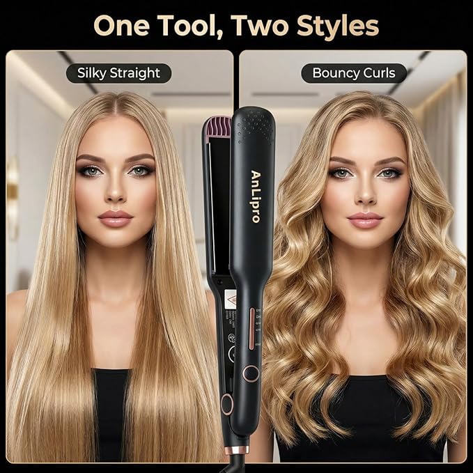 2-in-1 Hair Straightener and Curler Ceramic Flat Iron with Floating Plates Anti-Frizz Hair Styling Tool Adjustable Temperature Fast Heating Dual Voltage for Travel and Home Use