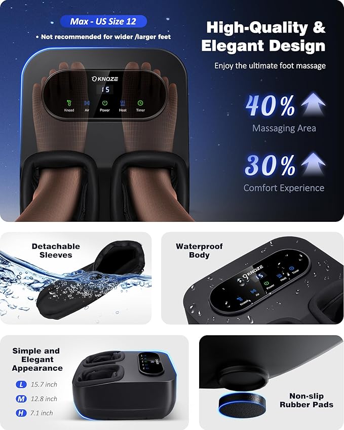 KNQZE Foot Massager with Heat and Remote Shiatsu Deep Kneading Feet Massager for Plantar Fasciitis &amp Neuropathy Foot Warmer Gifts for Mom Women Men Dad Fits Up to Men Size 12