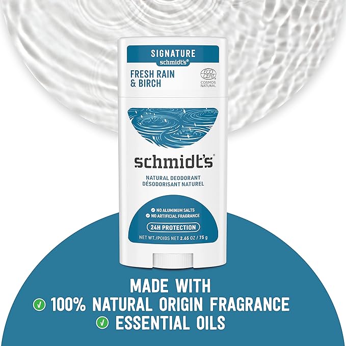 Schmidt's Aluminum Free Natural Deodorant Charcoal &amp Magnesium 2 Count For Women and Men &amp 100% Natural Origin Ingredient Deodorant Stick Fresh Rain &amp Birch 2 Count
