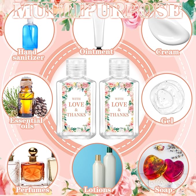 50 Sets Mini Hand Sanitizer Bottles Bulk 2oz Empty Christmas Hand Sanitizer Travel Size Wedding Favors for Guests with Organza Bags Thank You Tags for Woman Employees(WeddingWhite)