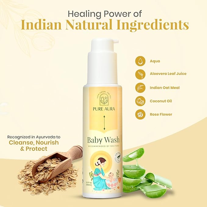Pure Aura Baby's Sun Safe Duo Ayurvedic Sunscreen SPF 30 and Baby Wash Sun Protection and Skin Nourishment for Babies