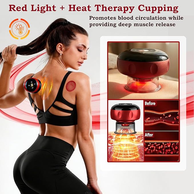 Electric Smart Cupping Massager with Red Light &amp Heat 7‑in‑1 Device for Pain Relief &amp Deep Tissue Massage USB Rechargeable 12 Adjustable Suction Levels Suitable for Multiple Body Parts