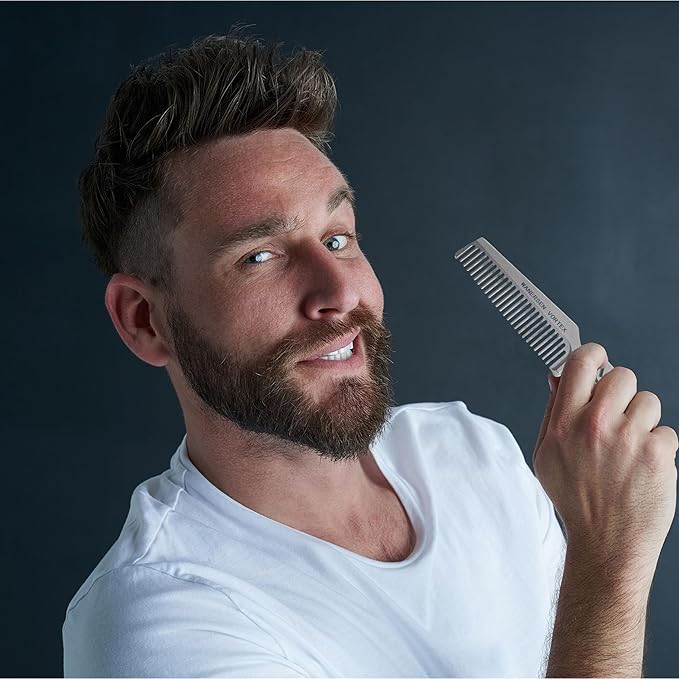 Titanium Comb with Fidget Ring EDC Grooming Tool for Men Mustache Comb Can DIY Tritium Tubes(Not included)