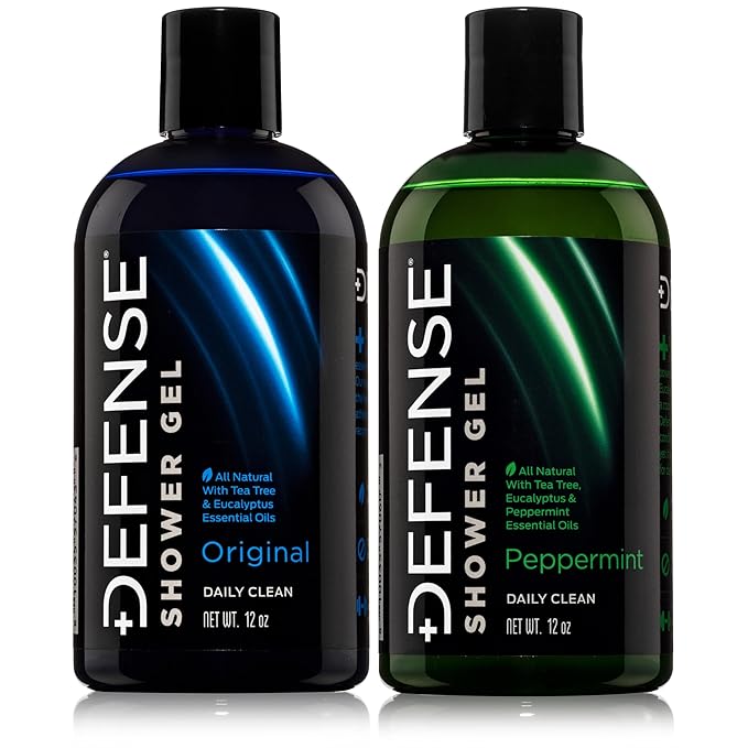 Defense Soap Tea Tree Body Wash (Original + Peppermint) | All Natural Organic Shower Soap for Athletes | Odor Control &amp Skin Fungal Protection for Sports Post Workout &amp Recovery - 12 oz (Pack