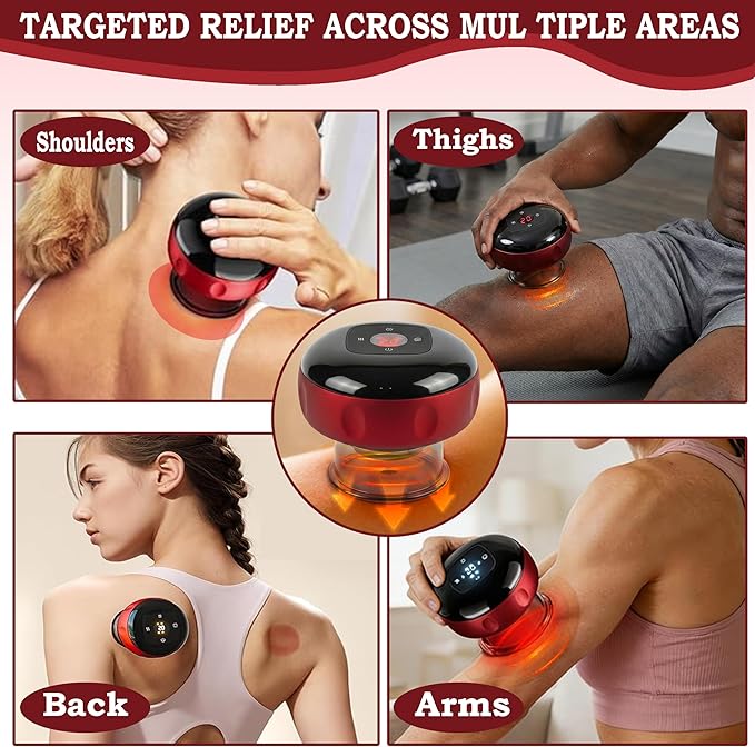 Electric Smart Cupping Massager with Red Light &amp Heat 7‑in‑1 Device for Pain Relief &amp Deep Tissue Massage USB Rechargeable 12 Adjustable Suction Levels Suitable for Multiple Body Parts