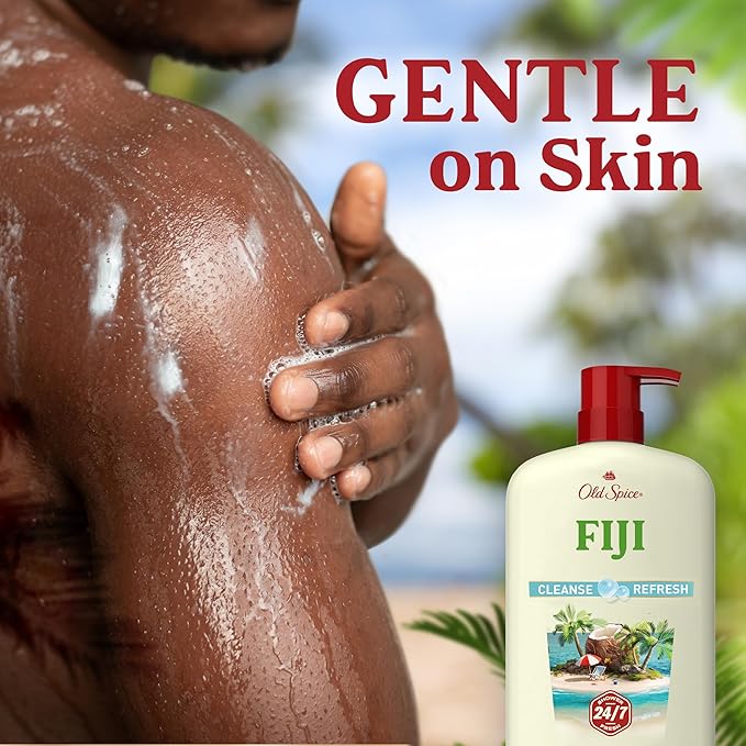 Old Spice Cleansing Body Wash for Men 24/7 Shower Fresh with Lasting Scent Cleanse &amp Refresh Gentle on Skin Vitamin B3 Fiji with Palm Tree + Coconut Scent 30 oz (Pack of 4)