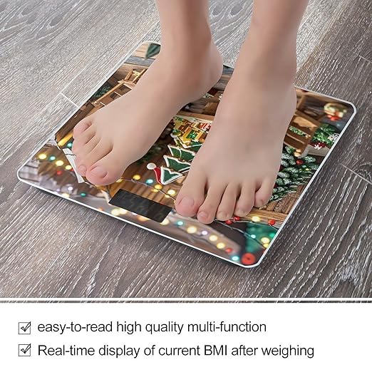 Christmas Wood Scale for Body Weight Highly Accurate Digital Bathroom Body Scale Digital Bathroom Scales for People Anti-Slip Large LCD Display Smart Scales