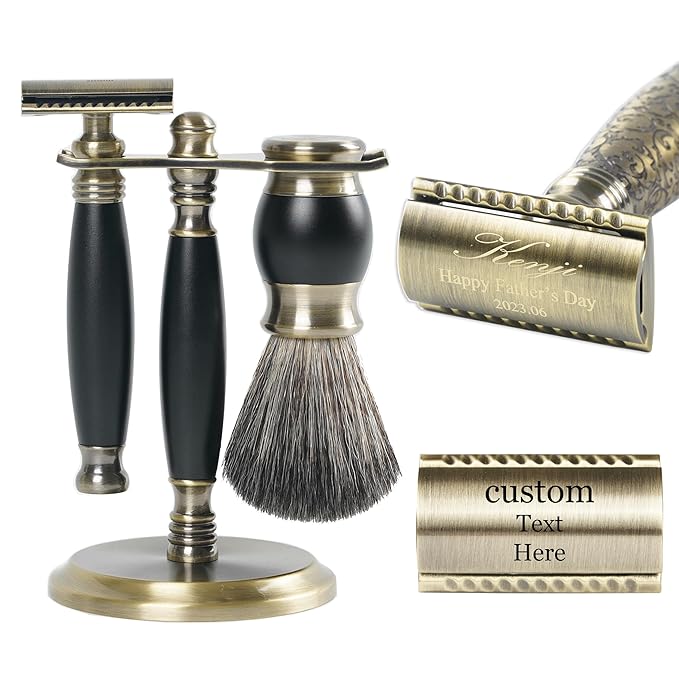 FREED Bronze Series Custom Laser-Engraved Double-Edged Safety Razor Aluminum Alloy Material Includes 120 Bladesit's the best gift for menfathers or birthdays (Bronze Black)
