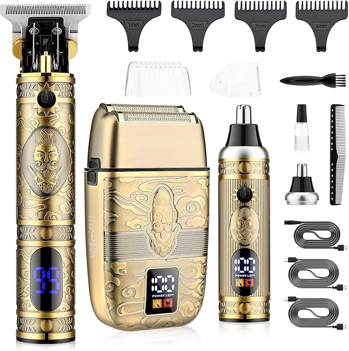 Professional Hair Trimmer Hair Clippers for Men Nose Hair Trimmer Men's Shaver SetCordless T-Blade Beard Trimmer Barber ClippersElectric Foil Shavers Razor for Men Haircutting Kit