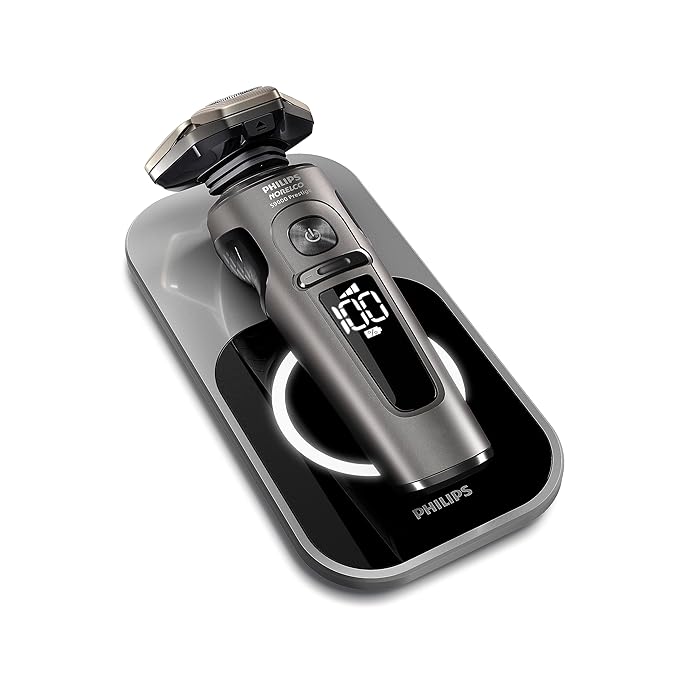 Philips Norelco S9000 Prestige Electric Shaver with Qi-Charger Precision Trimmer and Premium Case SP9872/86