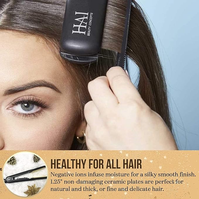 HAI Beauty Concepts Convertible Flat Iron for Women Professional Ceramic Fast Heating Hair Flat Iron with 5 Temperature Levels - Best Hair Straightener for All Hair Types - Gold
