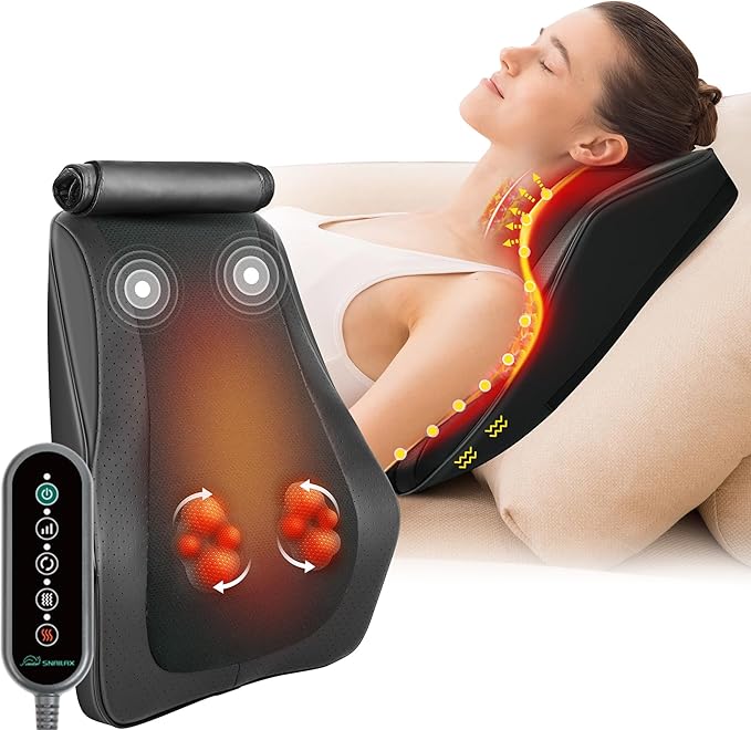 Snailax Shiatsu Lower Back Neck Massager with Heat Kneading Back Massager for Back Pain Relief Deep Tissue Vibration Massage Pillow Ideal Gifts for Men Women Mom Dad