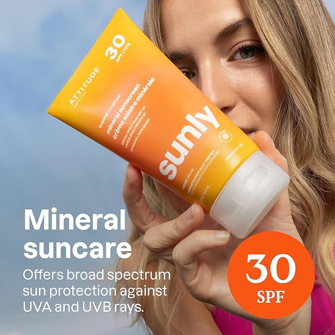 ATTITUDE Mineral Sunscreen with Zinc Oxide SPF 30 EWG Verified Broad Spectrum UVA/UVB Protection Dermatologically Tested Vegan Tropical 5.2 Ounces