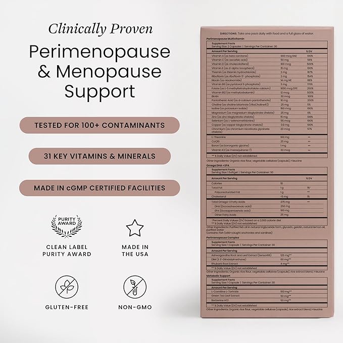 Perelel Peri Support Pack Perimenopause Vitamins for Women for Womens Nutrition Support &amp Overall Wellness Soy &amp Gluten Free Non GMO 30 Daily Pill Packs