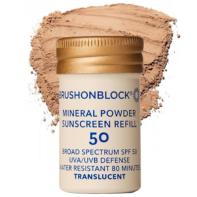 Brush On Block Mineral Sunscreen Powder Refill Natural Broad-Spectrum SPF 50 Safe for Sensitive Skin UVA UVB Face Protection Reef Friendly (Translucent - Refill)