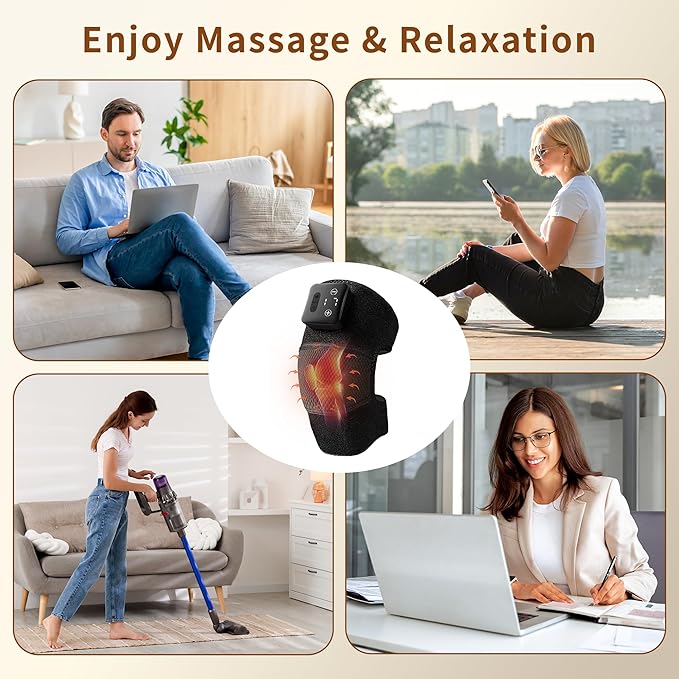 Nekteck Knee Massager with Heat - Cordless Heated Knee Brace with Vibration for Pain Relief Rechargeable Knee Heating Pad with 5 Heat Levels and 3 Massage Mode Ideal Gift for Mom Dad