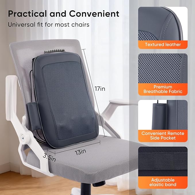 Shiatsu Back Massager with Heat 4D Deep Tissue Massage for Pain Relief Portable Rechargeable Electric Back Massager for Chair Home Office CarGift-Ready for Men Women